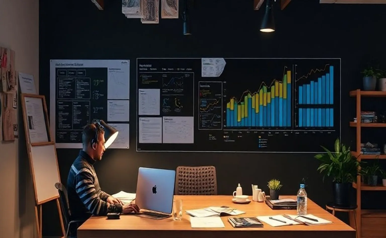 Investment strategy planning workspace with professional setup